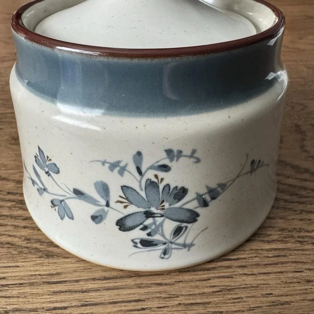 Noritake Stoneware Pleasure #8344 Sugar Bowl with Lid Japan Vintage Set of 2 EUC